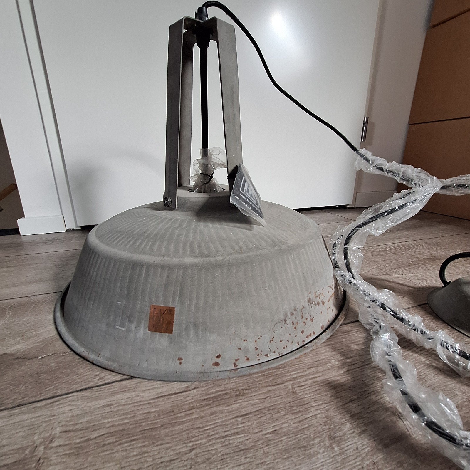 HKliving Industriële Hanglamp - Grijs Metaal, Huis en Inrichting, Lampen | Hanglampen, Ophalen, Nieuw, E27 (groot), Metaal