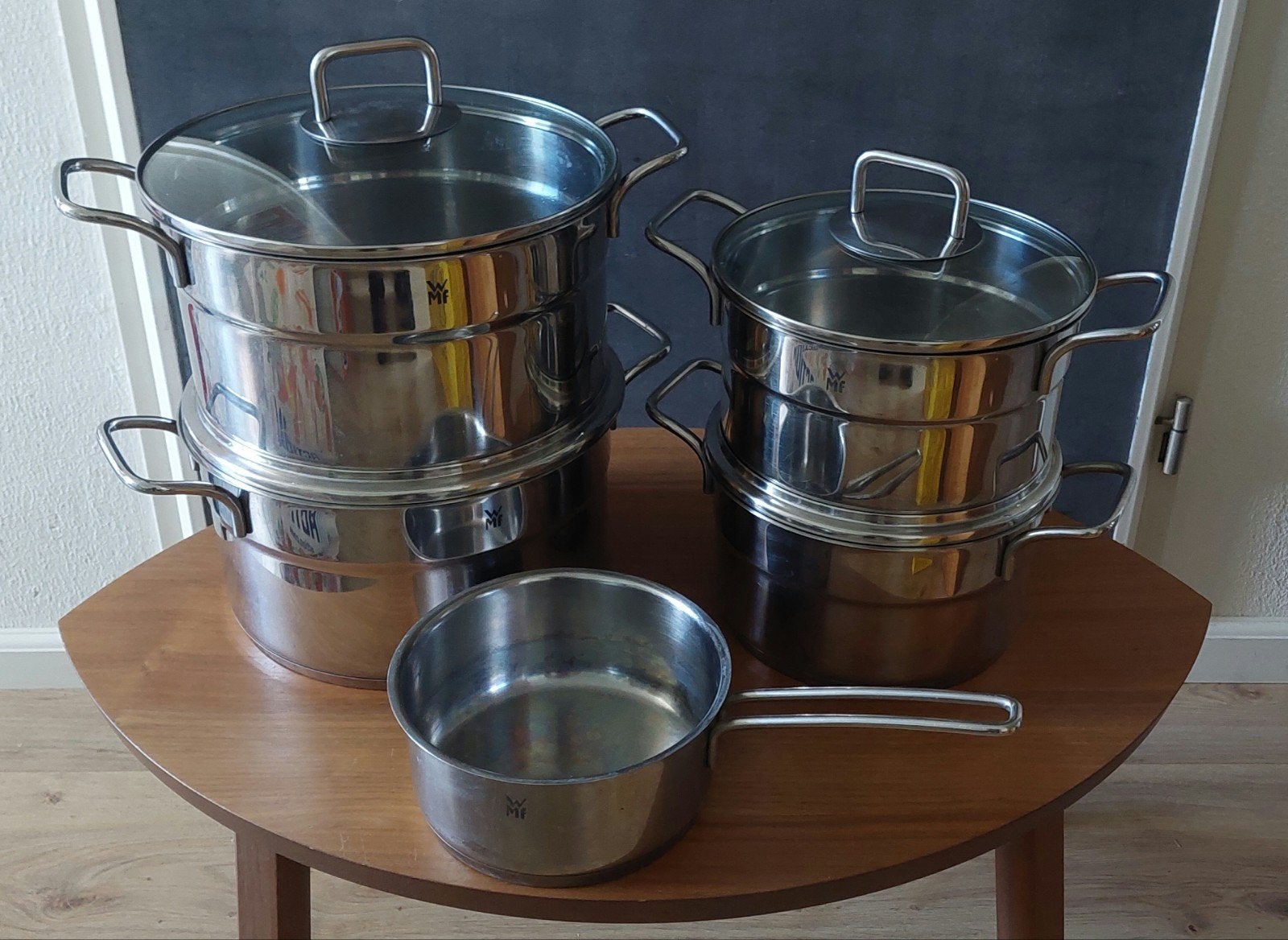 WMF Pannenset - 4 pannen en 1 Sauspan, Huis en Inrichting, Keuken | Potten en Pannen, Gebruikt, Pannenset, Ophalen of Verzenden