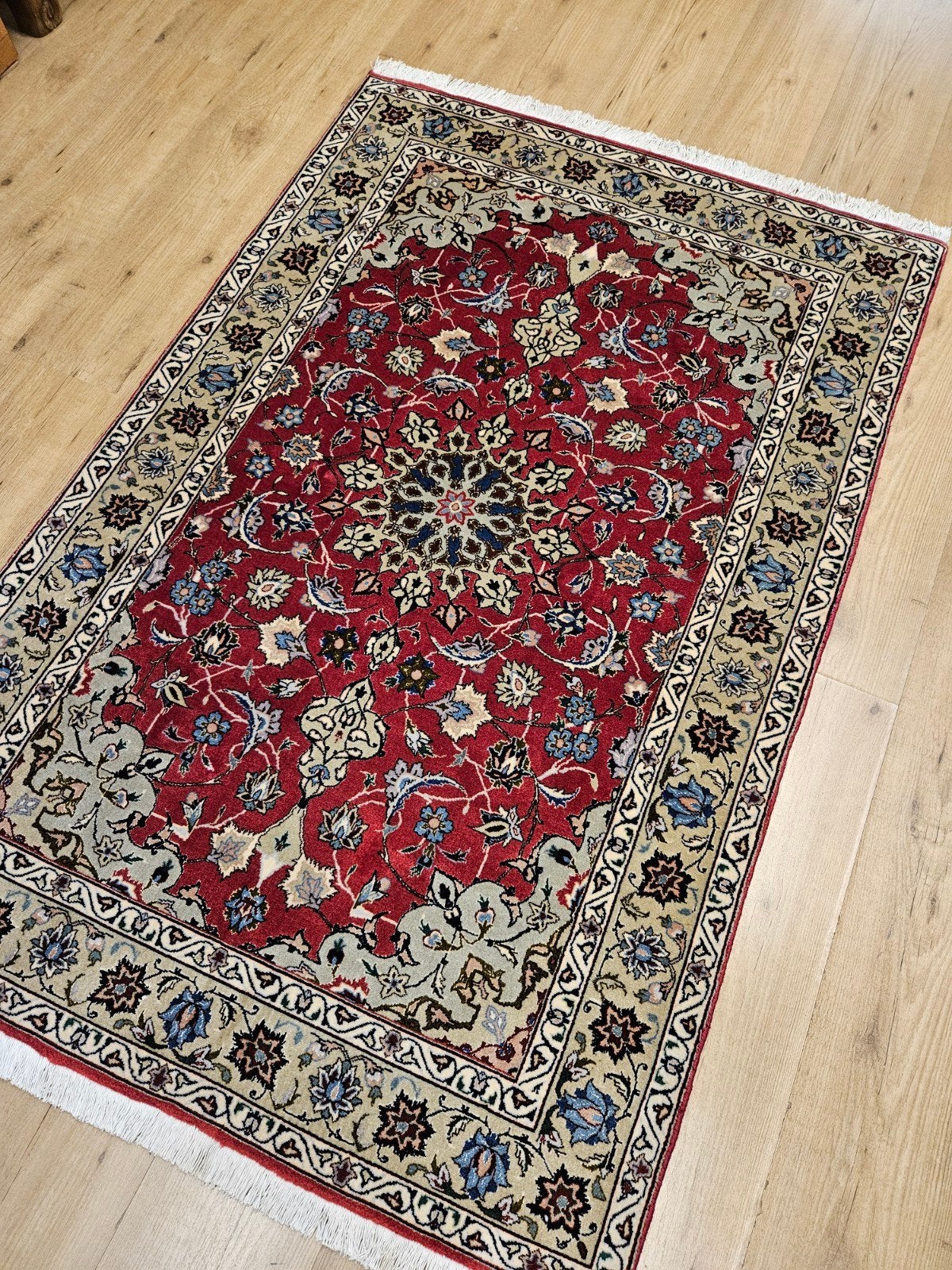 Vintage handgeknoopt perzisch tapijt tabriz 50raj 164x103, Info@SlatsAntiek.nl, Tweedehands, 100 tot 150 cm, Perzisch