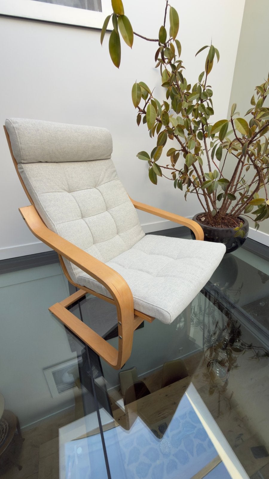 IKEA POÄNG fauteuil – Nieuw kussen – Zeer nette staat, Ophalen, Zo goed als nieuw, Hout
