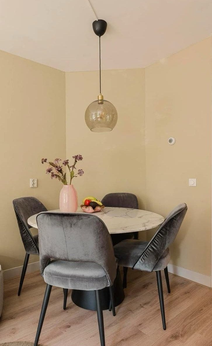 Ronde eettafel met marmer blad, Ophalen, Kunststof, 100 tot 150 cm, Rond