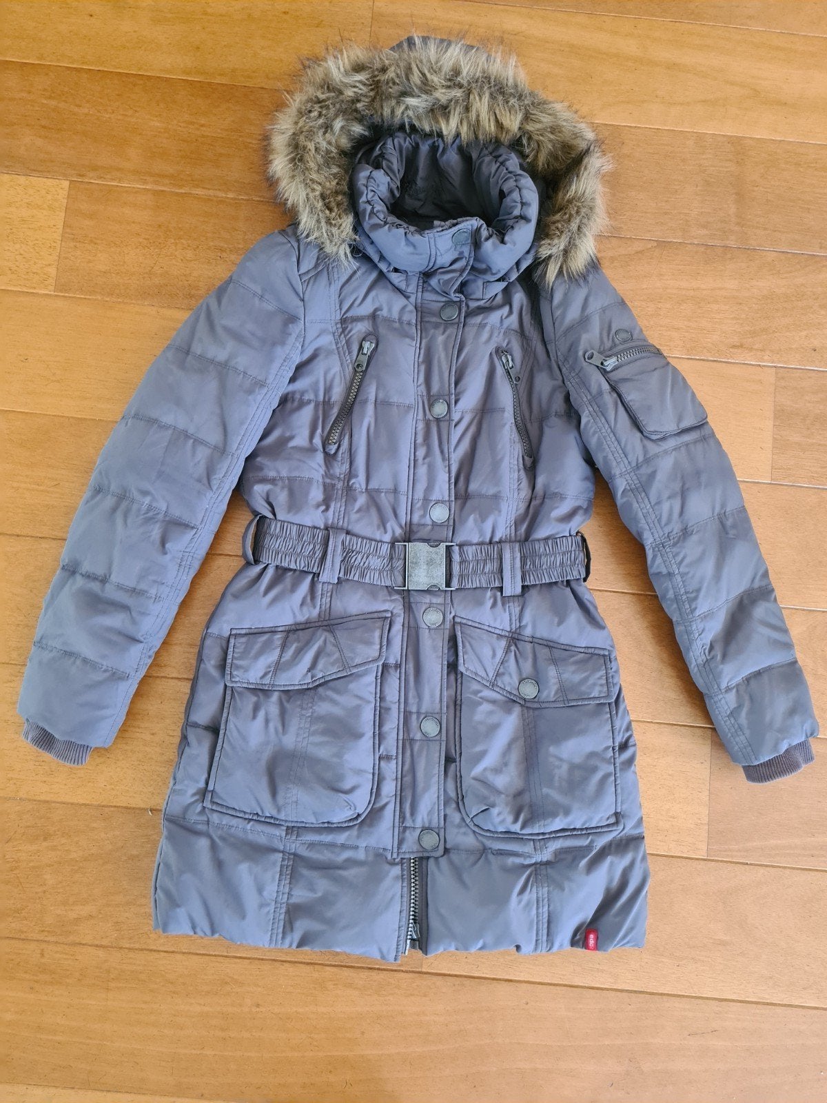 EDC grijze winterjas met capuchon en bontkraag, maat M, Maat 38/40 (M), Ophalen of Verzenden, Zo goed als nieuw, Grijs
