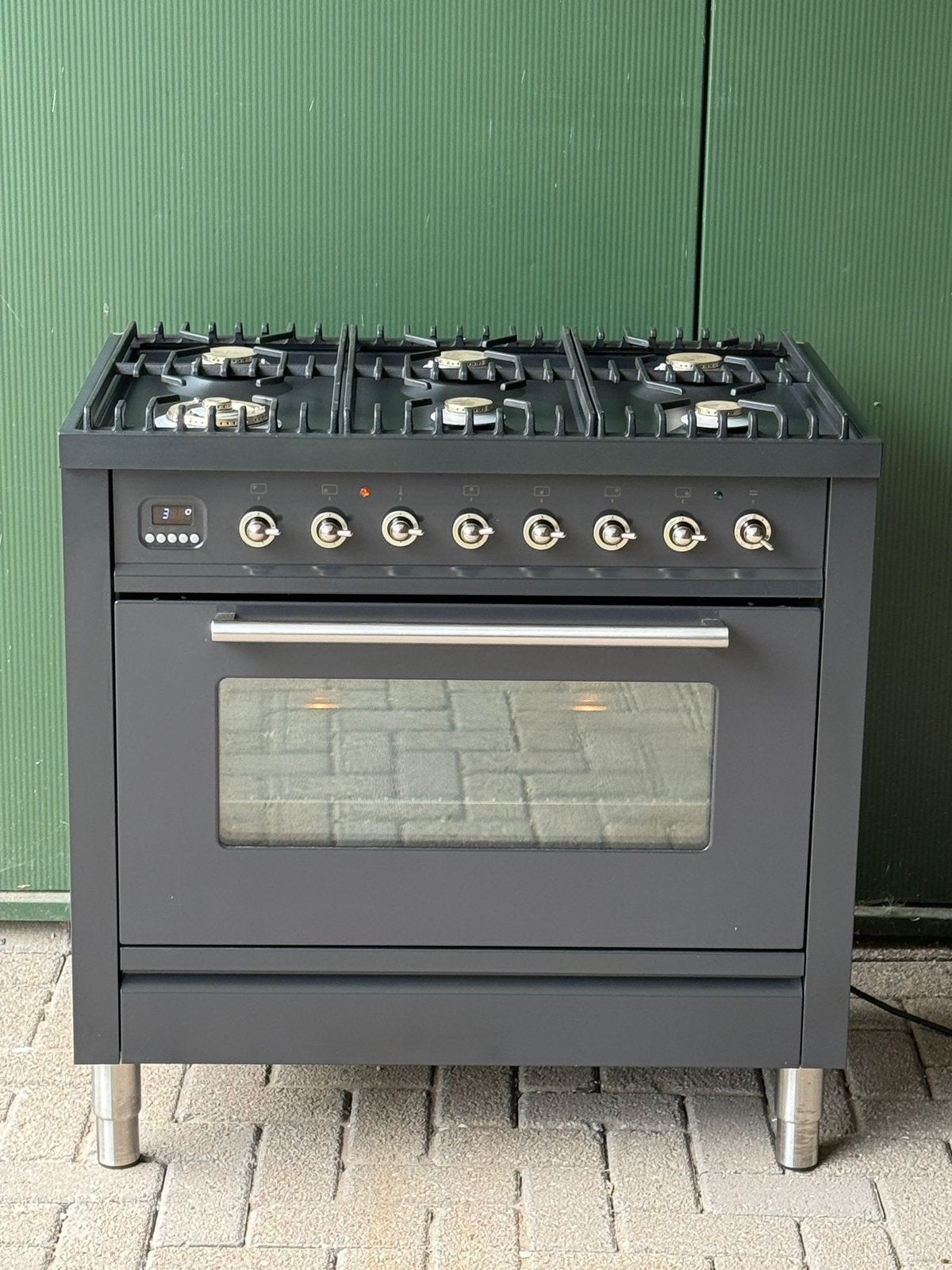 Antraciet Boretti Gasfornuis 300°C Oven, 60 cm of meer, 4 kookzones, Zo goed als nieuw, Gas