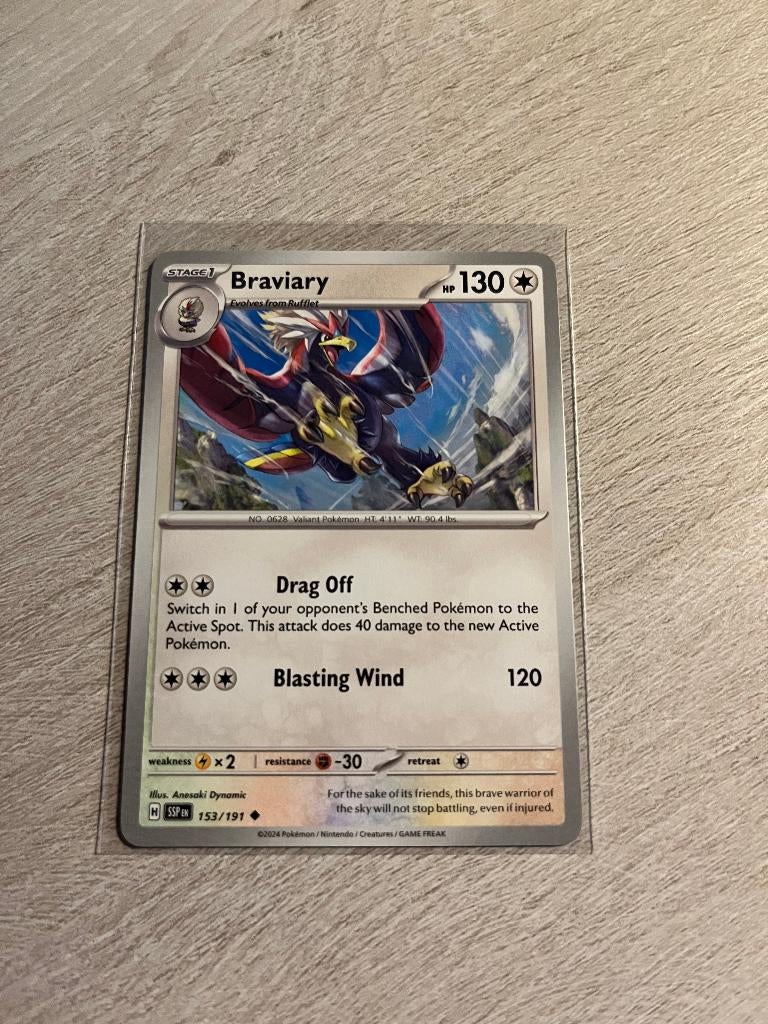 Braviary 153/191 Surging Sparks - Pokémon Kaart, Ophalen of Verzenden, Nieuw, Losse kaart