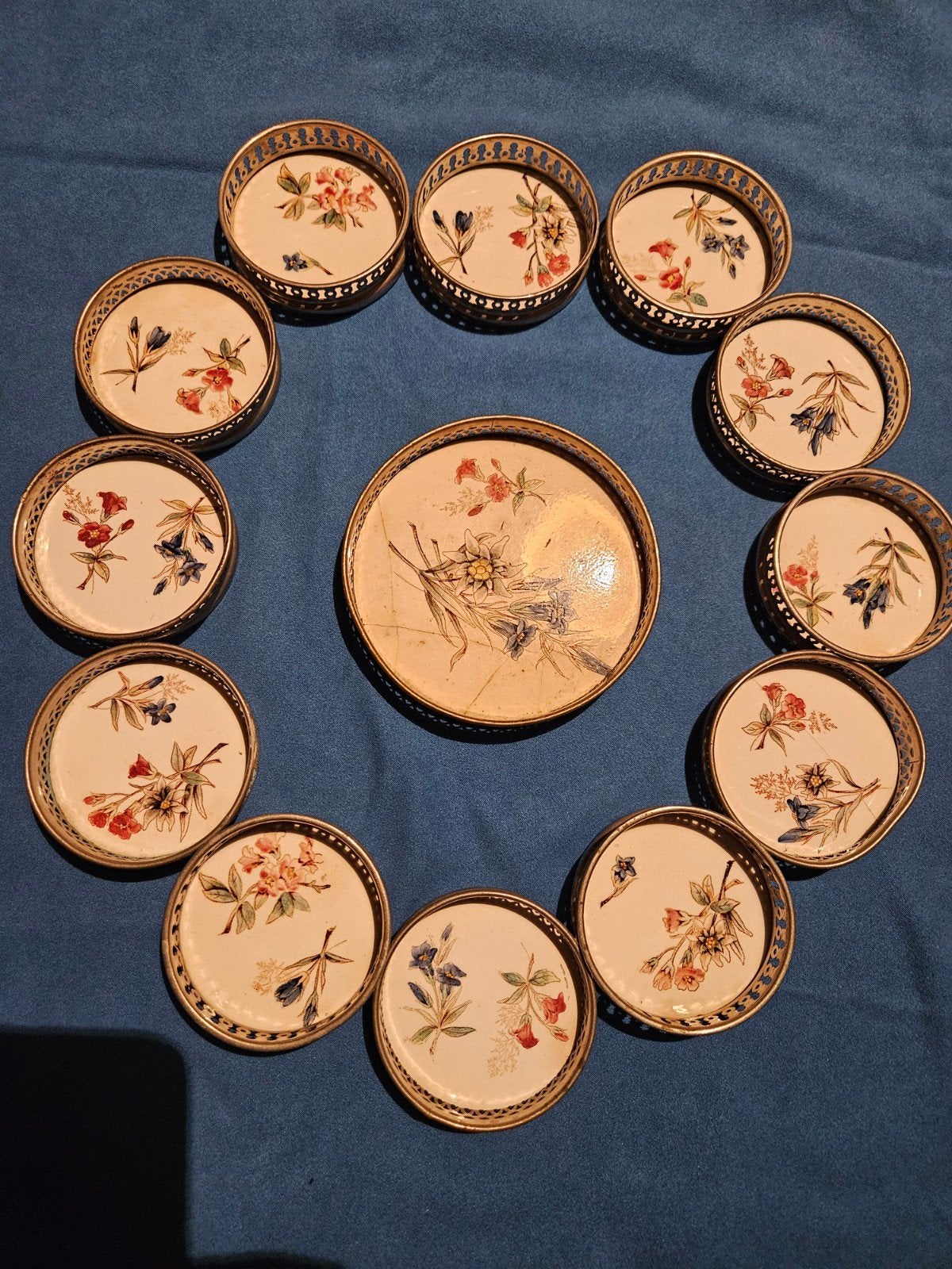 Vintage onderzetters met bloemmotief en dienblad, Ophalen