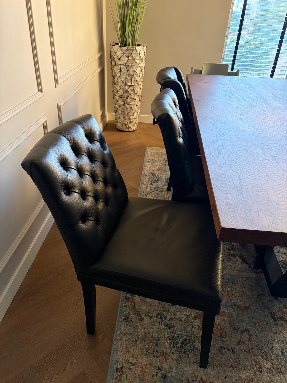 Luxe eettafel Table du Sud 220 cm + 6 leren Goossens stoelen, Ophalen, 100 tot 150 cm, Klassiek, 200 cm of meer