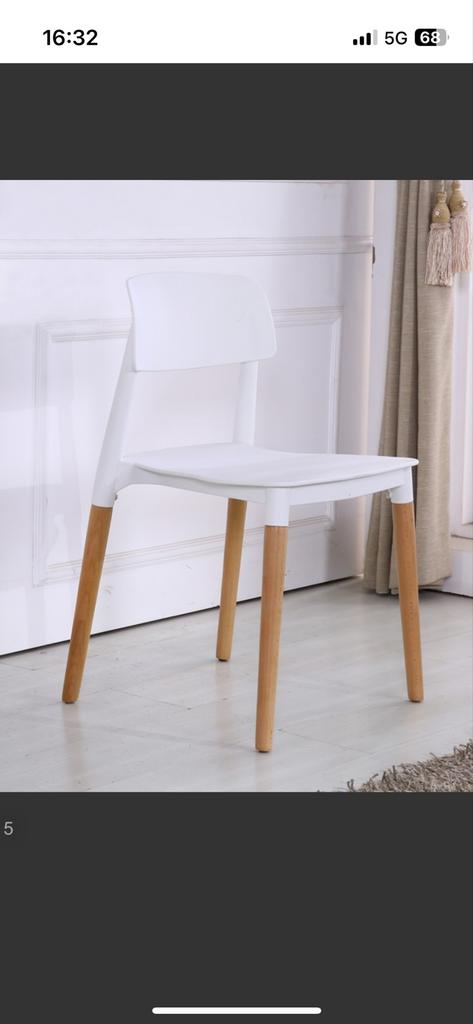 Kona Kantinestoelen - Wit Kunststof met Houten Poten, Ophalen, Kunststof, Gebruikt, Wit