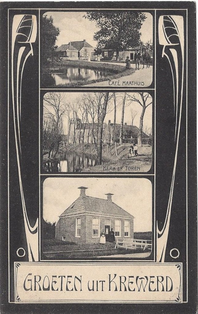 Krewerd (Gr.) Groeten uit, Café Maathuis, Jugendstil, Ophalen of Verzenden, Voor 1920, Ongelopen, Groningen