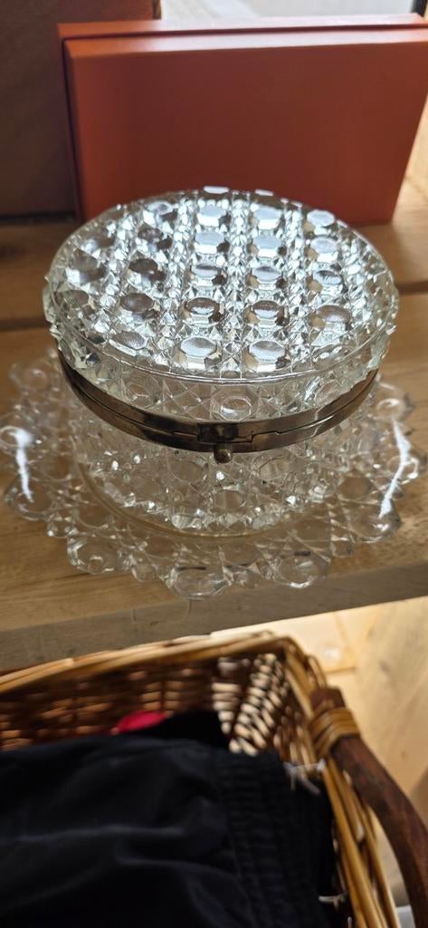 Art Deco Glazen Juwelen Doosje met Metalen Rand, Ophalen of Verzenden