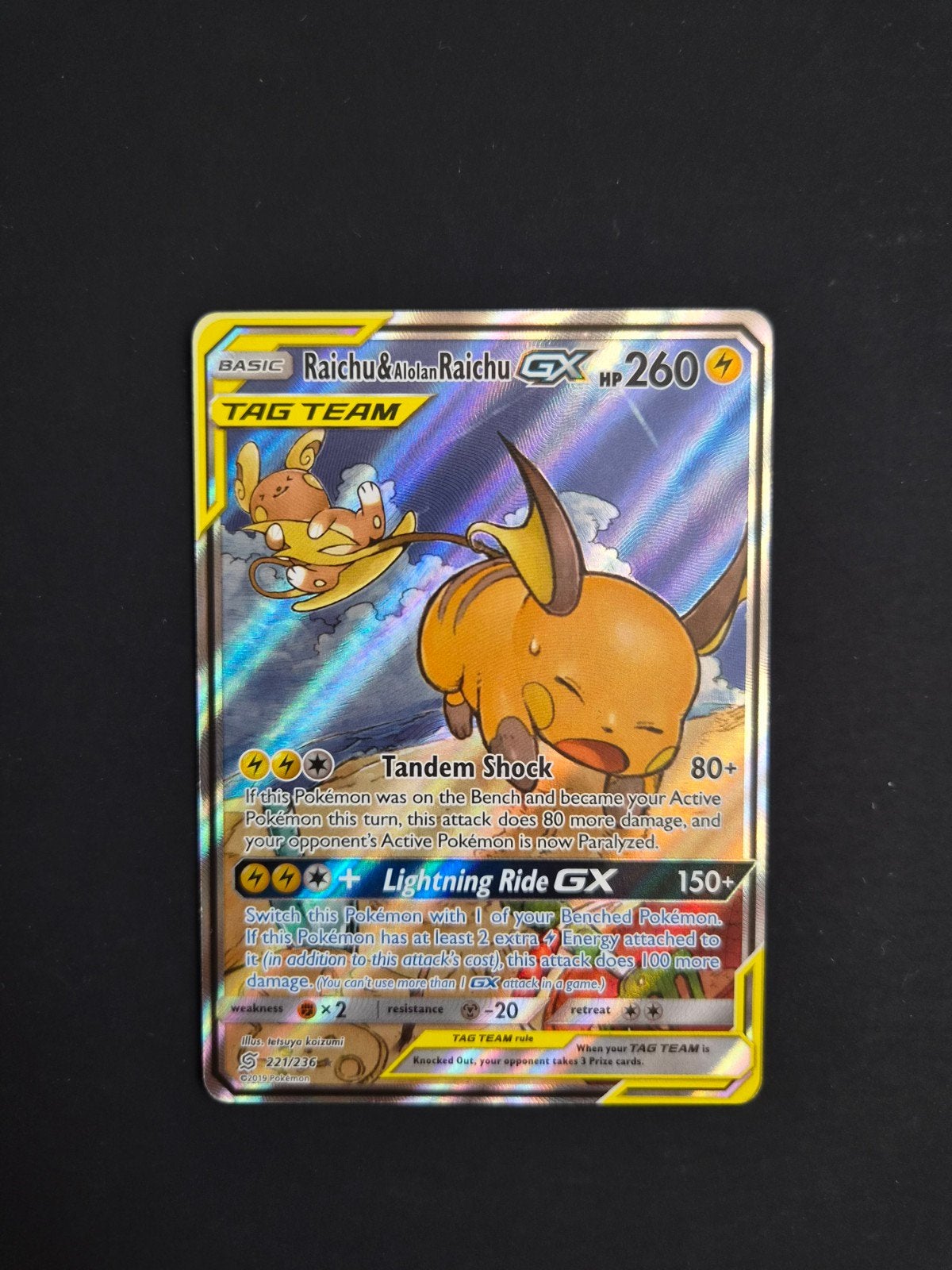 Raichu & Alolan Raichu Pokemon GX Unified Minds, Hobby en Vrije tijd, Verzamelkaartspellen | Pokémon, Ophalen of Verzenden, Zo goed als nieuw