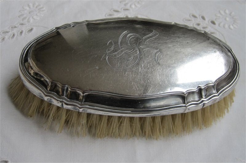 Antieke zilveren borstel (gemerkt) met monogram, Ophalen of Verzenden, Zilver