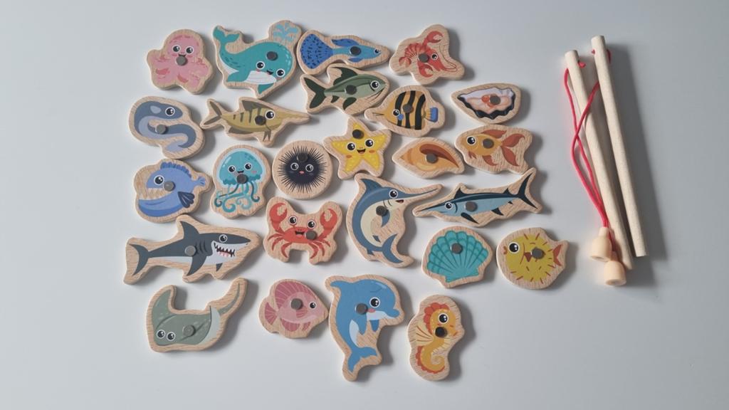 Houten Magnetisch Visspel met Zeebeesten, Ophalen of Verzenden, Zo goed als nieuw, Jongen of Meisje
