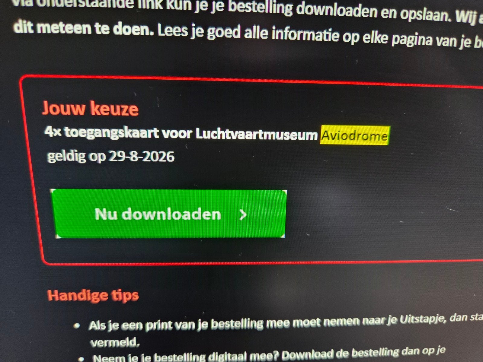 4 kaartjes aviodome 29-8-2026, Tickets en Kaartjes, Musea, Drie personen of meer, Ticket of Toegangskaart