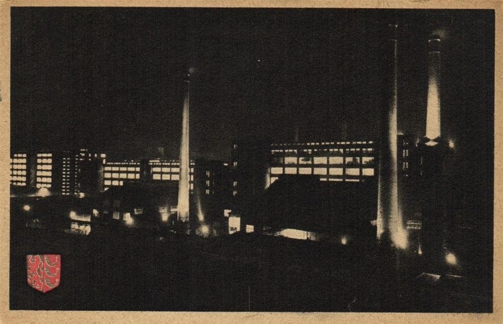 Eindhoven - Philips Gloeilampenfabriek - bij avond - ongelop, Verzamelen, Ophalen of Verzenden, 1920 tot 1940, Ongelopen, Noord-Brabant
