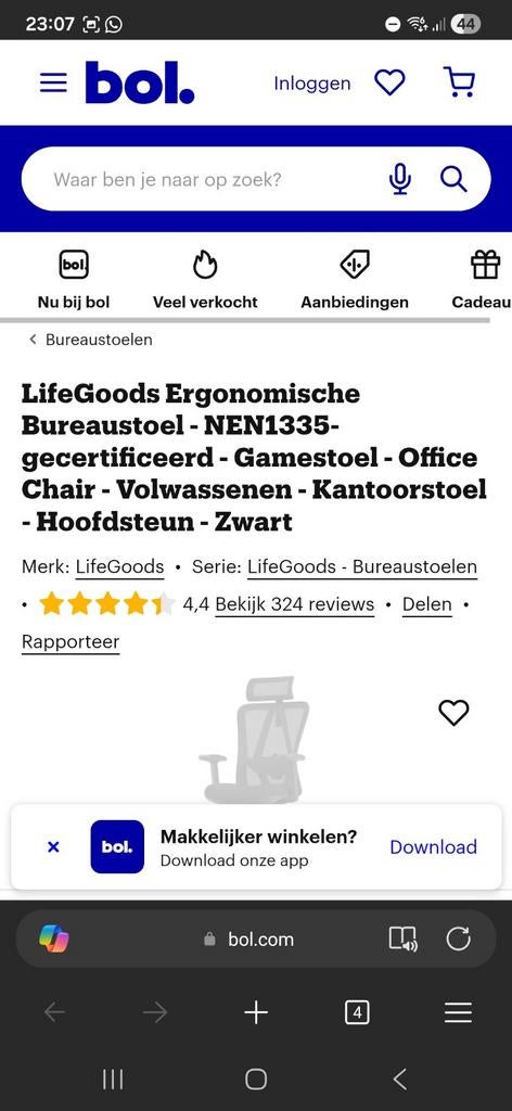 LifeGoods Ergonomische Bureaustoel, Huis en Inrichting, Bureaustoelen, Ophalen, Zwart