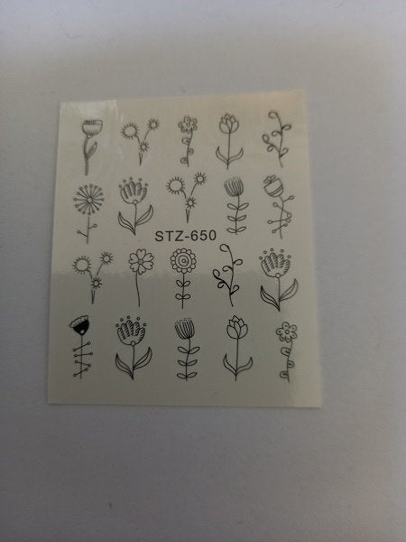 Velletje nagel water decals stickers STZ-650 bloemen zwart, Zwart, Nieuw, Ophalen of Verzenden, Handen en Nagels