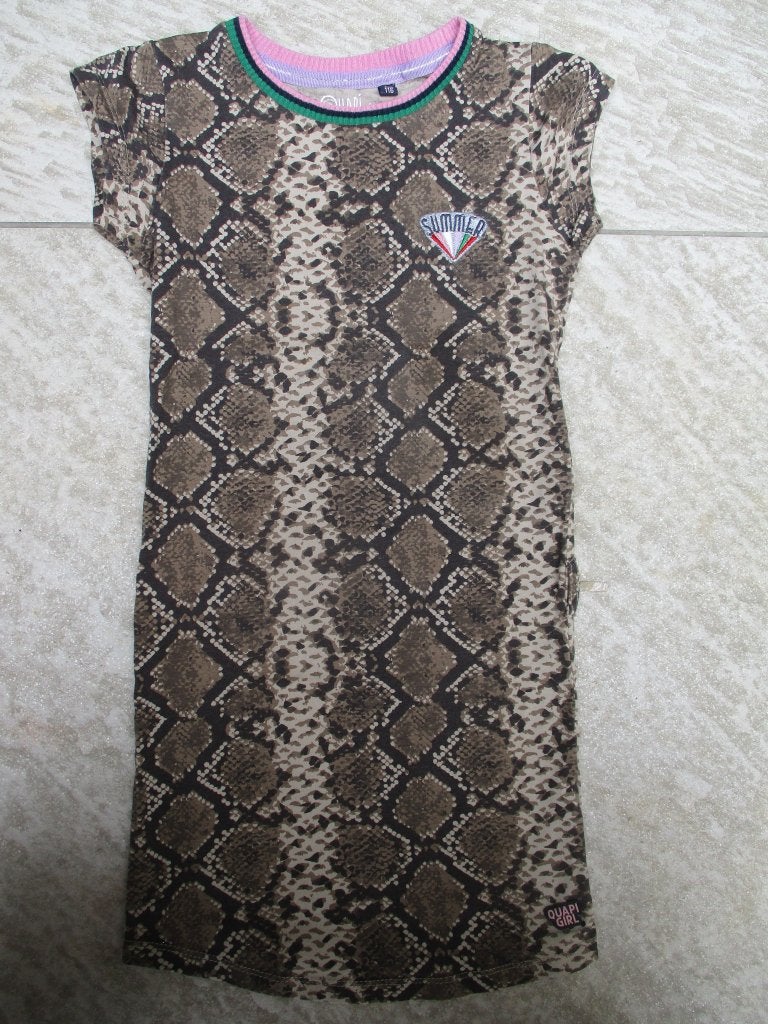 Quapi jurk bruin slangenprint maat 110 / 116 jurkje, Meisje, Ophalen of Verzenden, Zo goed als nieuw, Jurk of Rok