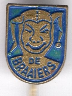 De Braaiers blauw op koper carnavals speldje ( Z_235), Ophalen of Verzenden, Nieuw, Stad of Land, Speldje of Pin