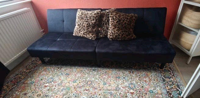 Zwarte fluwelen slaapbank - Compact en comfortabel, Ophalen, 100 cm, Zwart, Tweepersoons