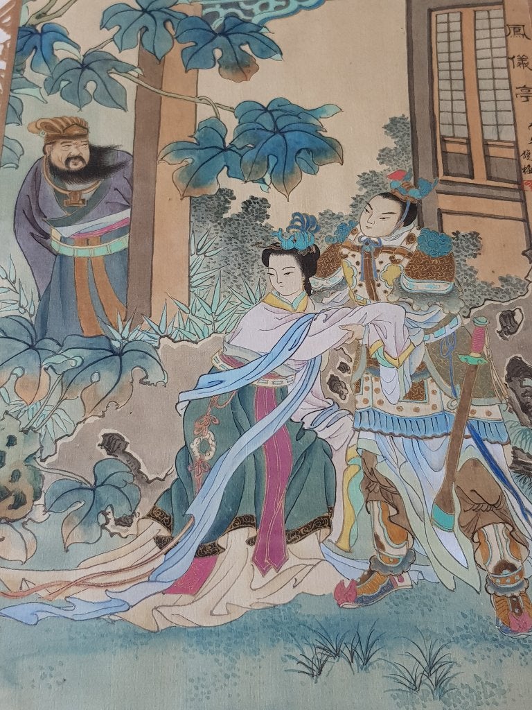 Mooi origineel antiek ingelijst Chinees schilderij op zijde., Ophalen of Verzenden