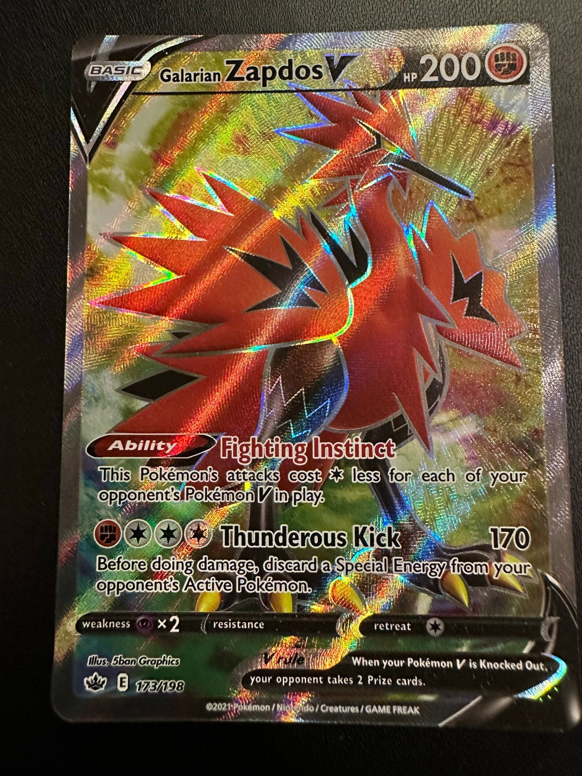 Galarian Zapdos V (Full Art) 173/198 Hyper Rare, Ophalen of Verzenden, Zo goed als nieuw, Losse kaart, Foil