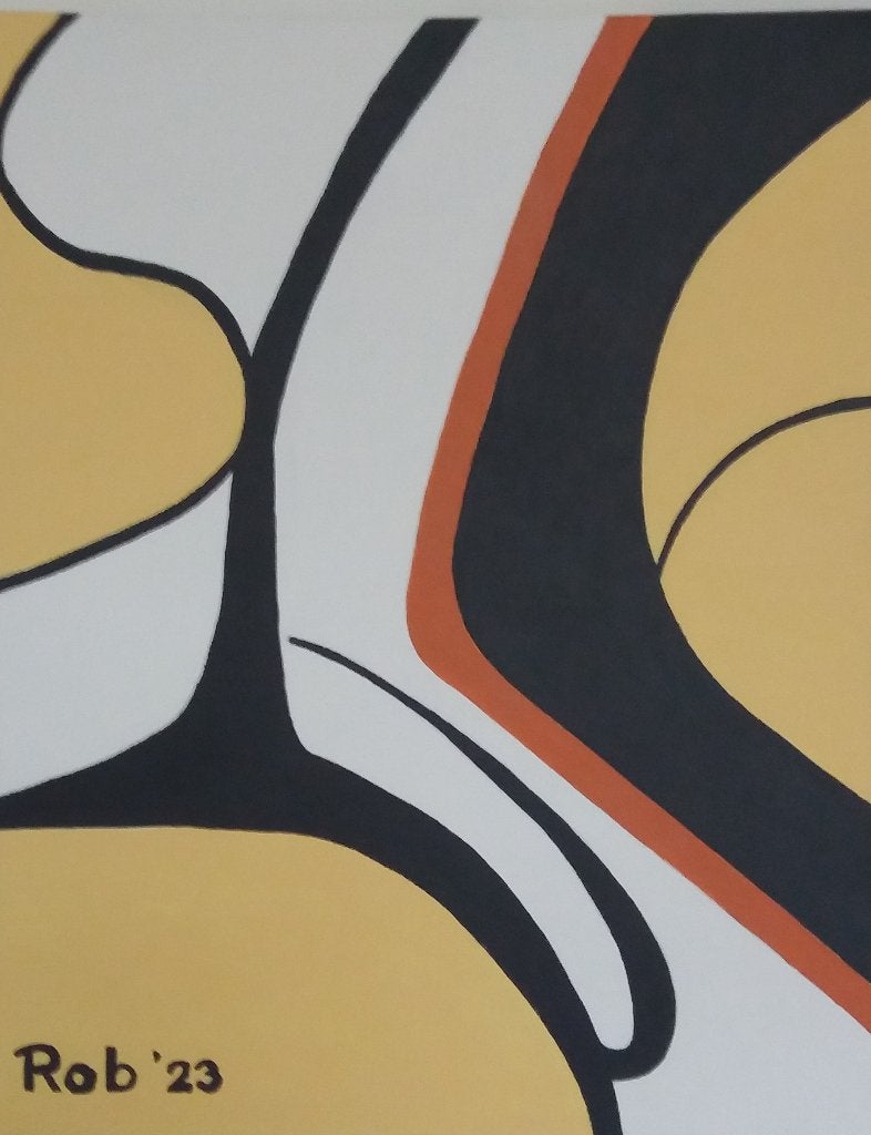 Abstract - Geel, Zwart, Wit, Oranje Zelf geschilderd, Ophalen