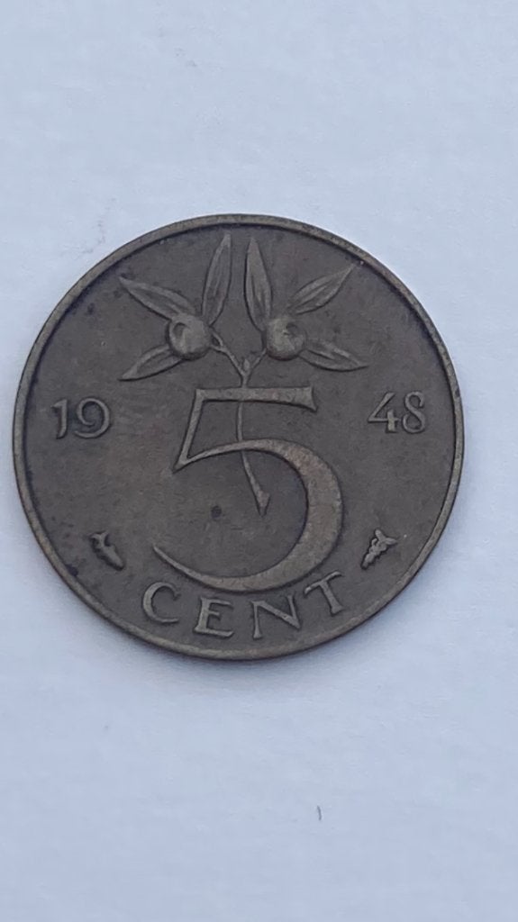 5 cent 1948, Postzegels en Munten, Munten | Nederland, Ophalen, Koningin Juliana, 5 cent, Losse munt