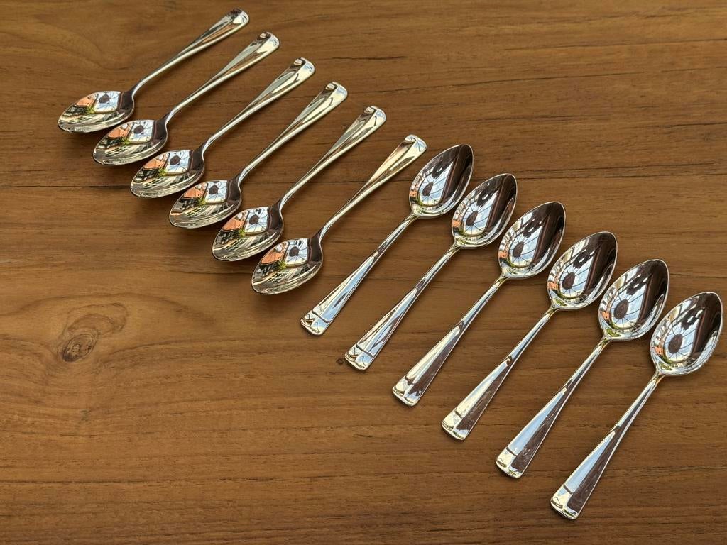 12 zilveren koffielepels, Haags Lofje, .999 zilver, Antiek en Kunst, Antiek | Bestek, Ophalen of Verzenden