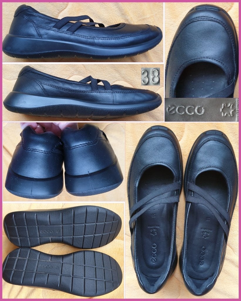 ECCO zwarte echt leren ballerina's maat 38->39 zgan, Ecco, Zwart, Zo goed als nieuw, Ballerina's