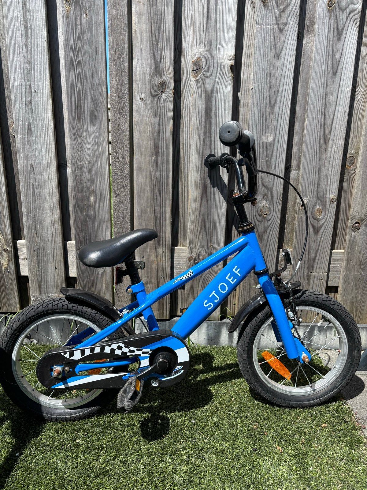 SJOEF kinderfiets 14 inch - Blauw, Ophalen, Gebruikt, Terugtraprem, Minder dan 16 inch