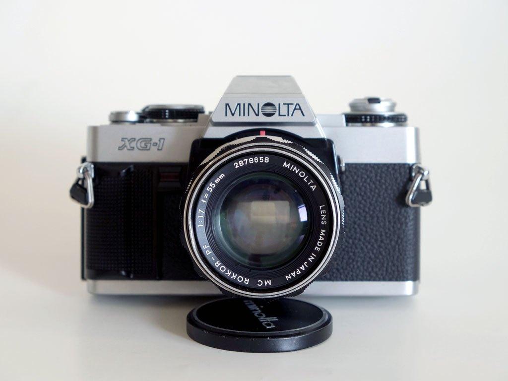 Minolta XG-1 body, MC Rokkor PF 55mm f1.7 lens, Ophalen, Gebruikt, Spiegelreflex, Minolta