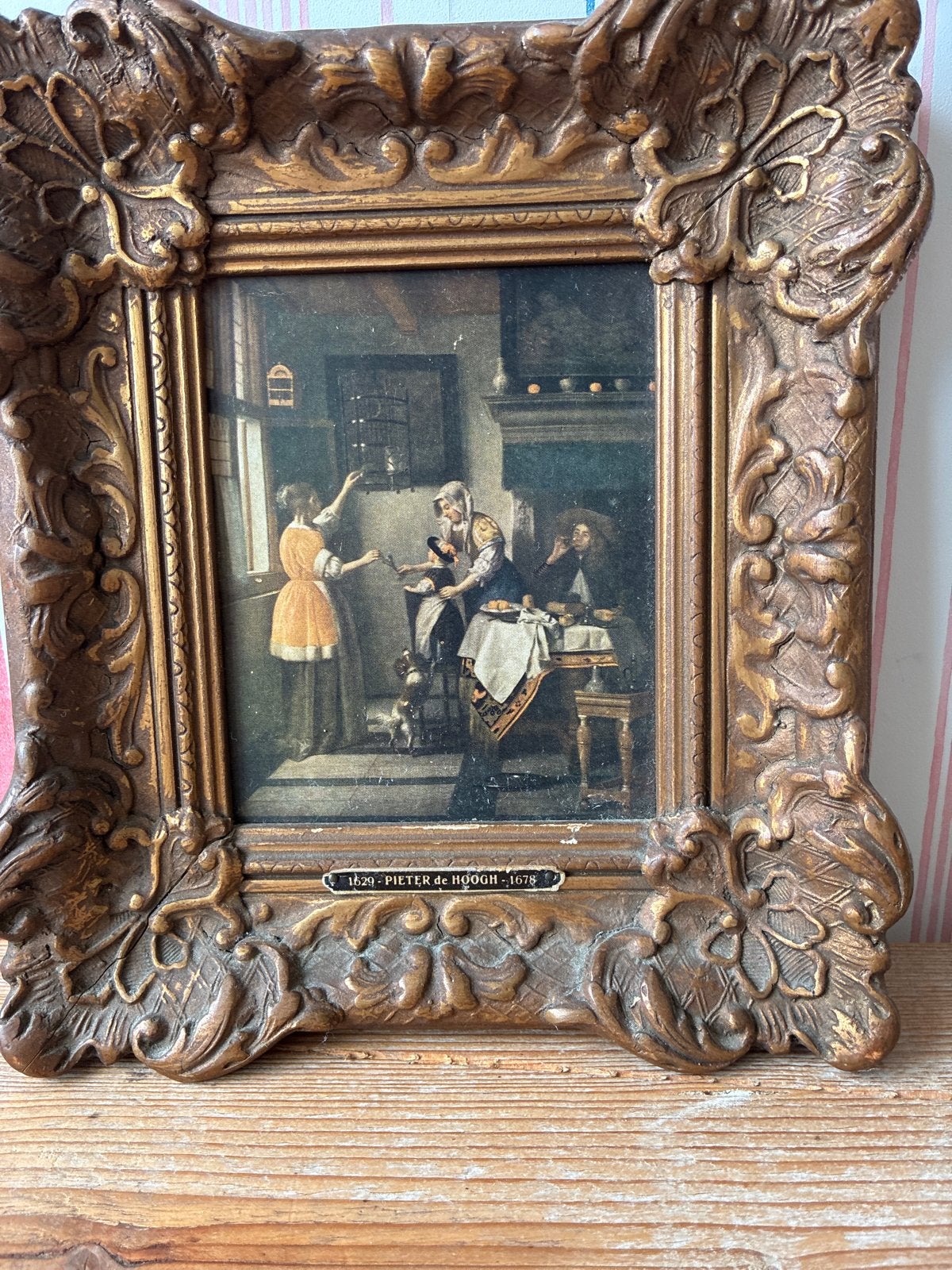 Ingelijste prent Pieter de Hoogh, mooie lijst, 22x20 cm, Antiek en Kunst, Kunst | Schilderijen | Klassiek, Ophalen, Portret of Personen