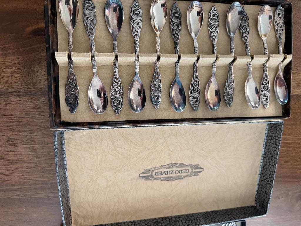 GERO 90 koffielepels, gebaksvorkjes en taartschep/vork, Ophalen of Verzenden, Gebruikt, Zilver