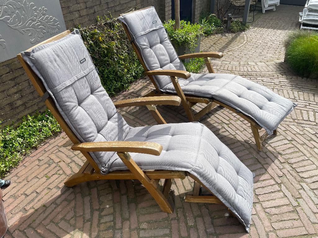 Stevige mooie deckchairs, Tuin en Terras, Tuinstoelen, Zo goed als nieuw, Hout, Inklapbaar, Ophalen