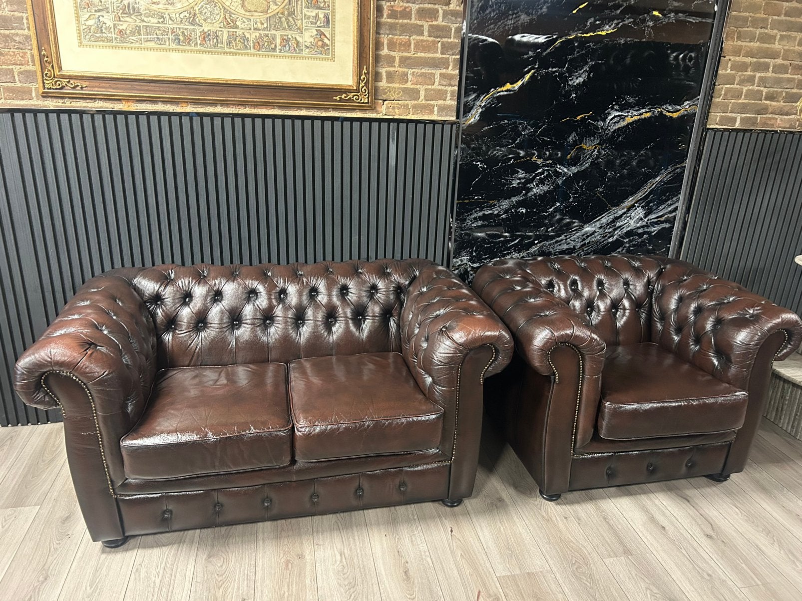 Chesterfield Lederen Set 2 zits + Fauteuil !!, Huis en Inrichting, Ophalen of Verzenden, Zo goed als nieuw, 75 tot 100 cm