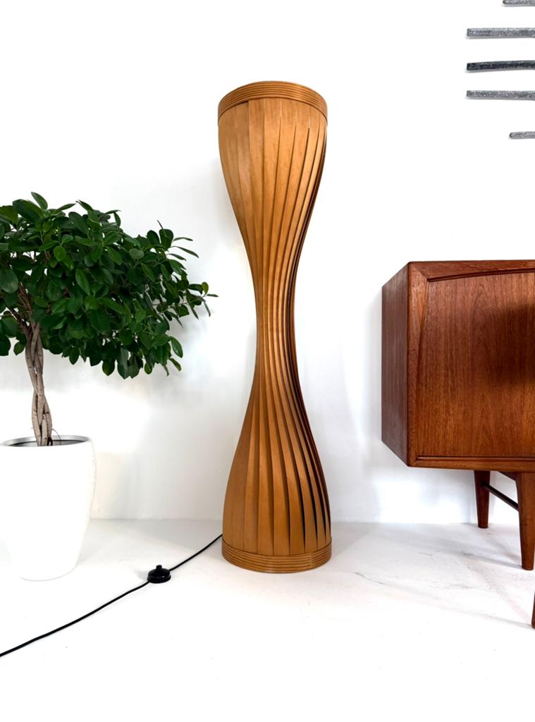 Vintage lamellen vloerlamp, Hans Agne Jakobsson ‘60, Vintage retro buisframe design rotan webbing papercord deens, 100 tot 150 cm