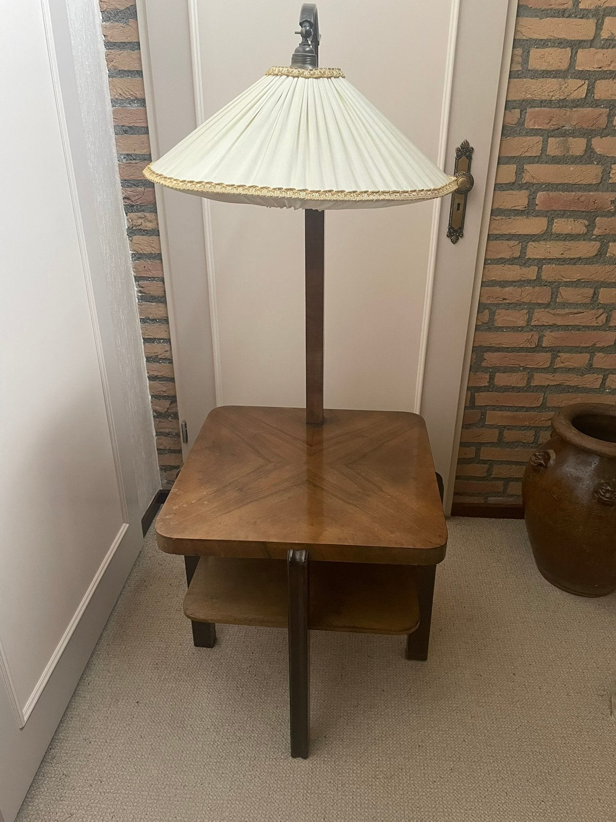 Art deco Jaren 30 lamp vloerlamp met tafel ingelegd vintage, Ophalen, Zo goed als nieuw