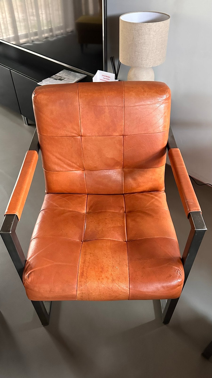 Leren fauteuil met metalen frame - Diverse kleuren, Ophalen, Gebruikt, Overige kleuren, Leer
