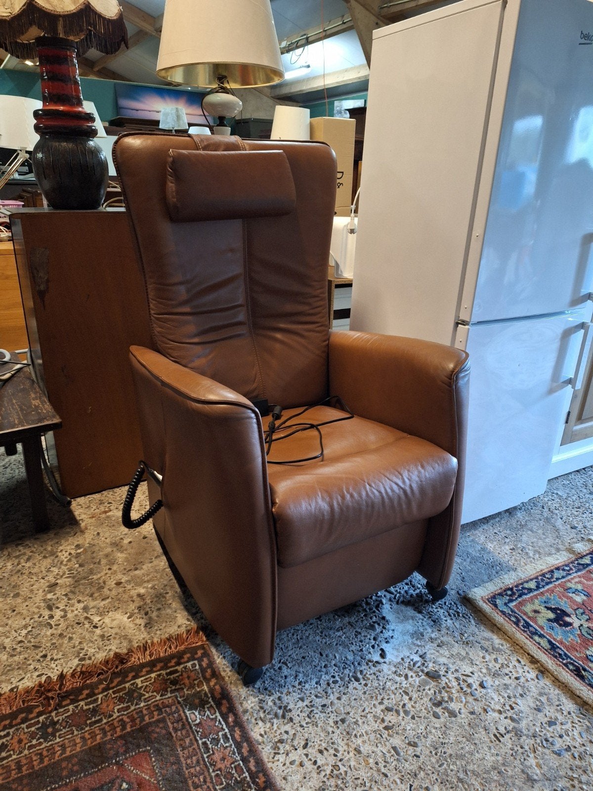 Elektrisch verstelbare relaxstoel relaxfauteuil fauteuil, Ophalen, Gebruikt, Minder dan 75 cm, Leer