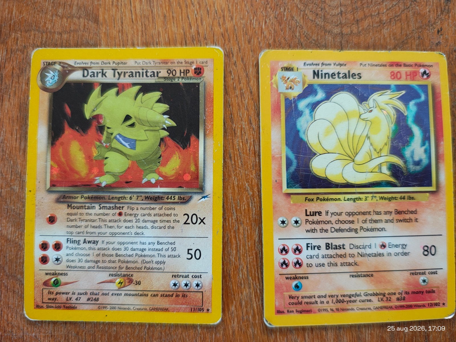 Pokémon kaarten: Dark Tyranitar & Ninetales, Ophalen of Verzenden, Gebruikt, Meerdere kaarten