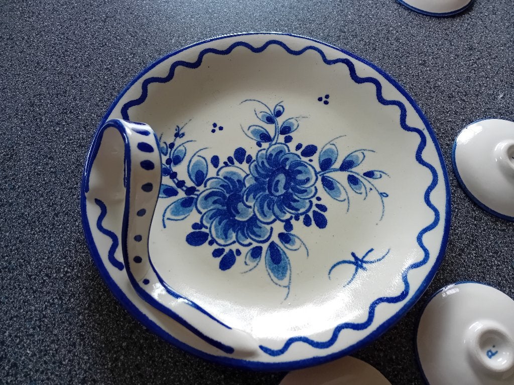Antiek Gouda bonbonschaaltje wit met blauwe decoratie, Ophalen