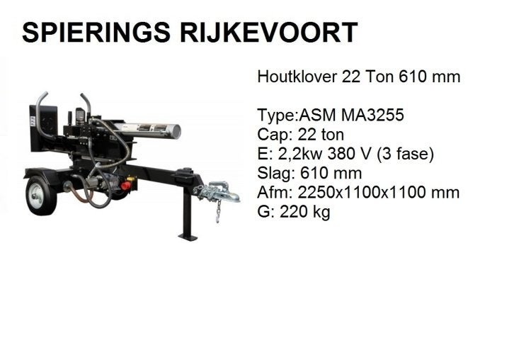 Houtklover 22ton 61cm 380V, Niet ingevuld, Niet ingevuld, Nieuw, Ophalen of Verzenden