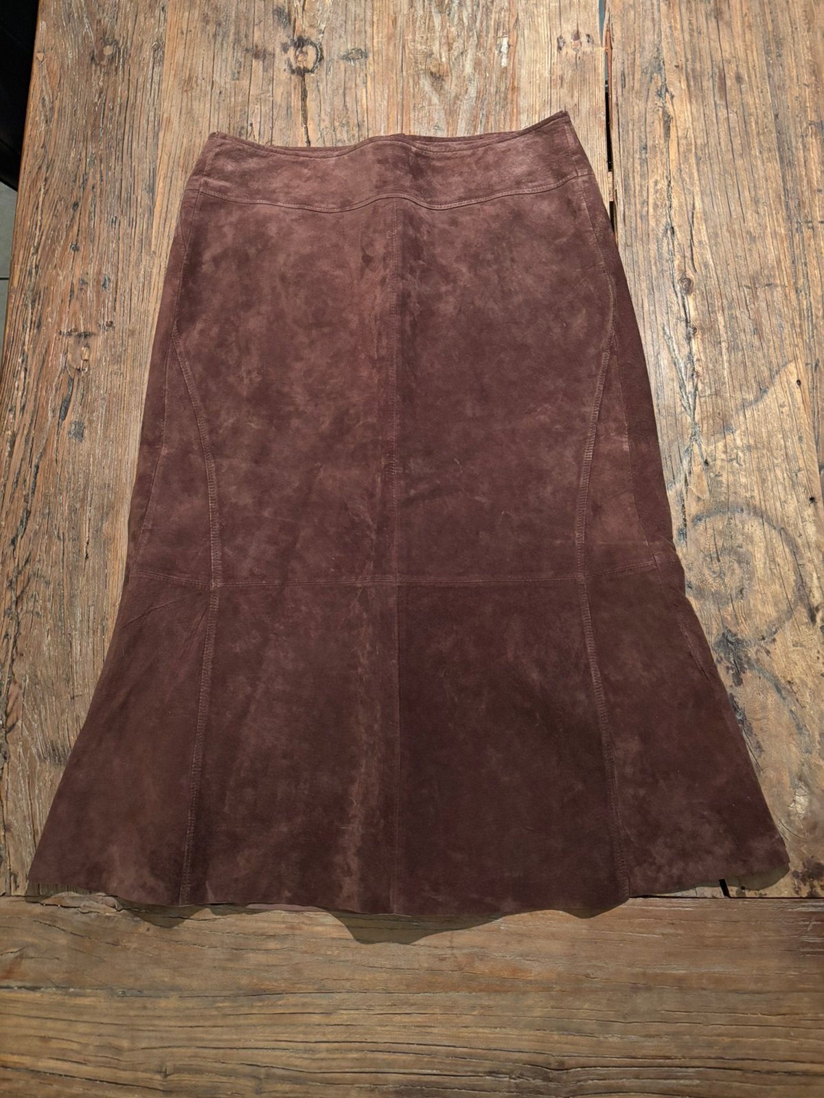 Bruine suède midi A-lijn rok, maat 46, Bruin, Maat 46/48 (XL) of groter, Ophalen of Verzenden, Zo goed als nieuw