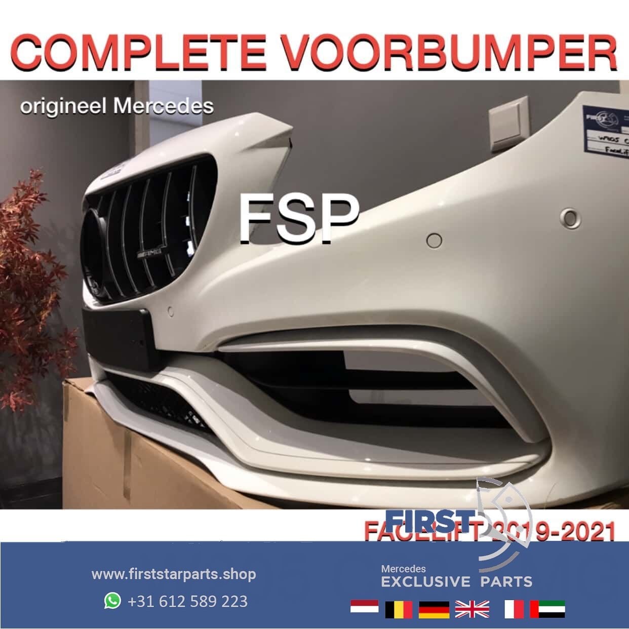 W205 FACELIFT C63 AMG VOORBUMPER + GT GRIL WIT Mercedes C Kl, Gebruikt, -, Voor, Ophalen of Verzenden