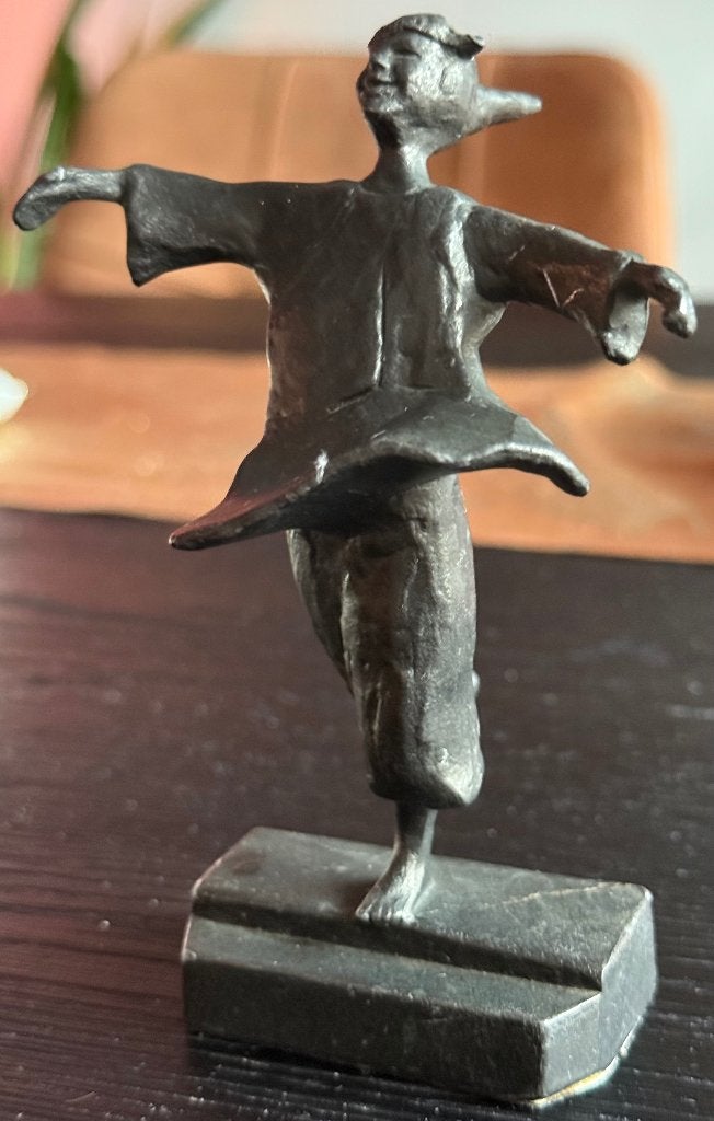 Bronzen beeld “Meisje dansen in de wind” Corry Ammerlaan, Verzamelen, Ophalen, Gebruikt, Mens