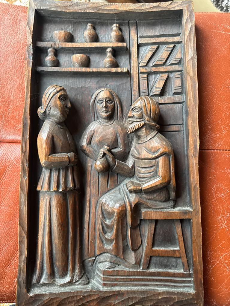 Houten wandpaneel met Bijbelse scène - Handgesneden, Ophalen of Verzenden