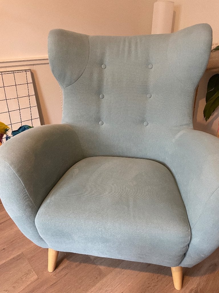 Fauteuil Kave Home Patio turquoise, Ophalen, Hout, Gebruikt, 100 tot 125 cm