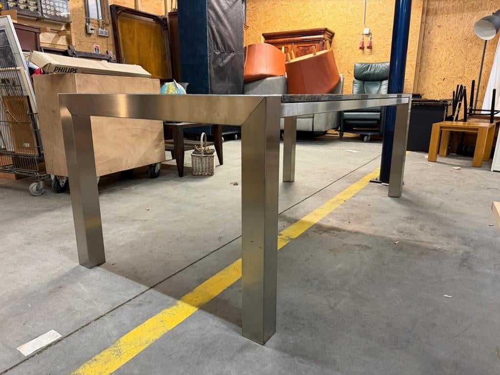 Exclusieve Design Eettafel met Massief Verde Granieten  blad, Huis en Inrichting, Tafels | Eettafels, Ophalen, 200 cm of meer
