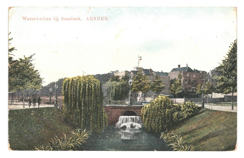 947133 Arnhem Waterwerken bij Sonsbeek 1928 Gelopen, Ophalen of Verzenden, 1920 tot 1940, Gelopen, Gelderland