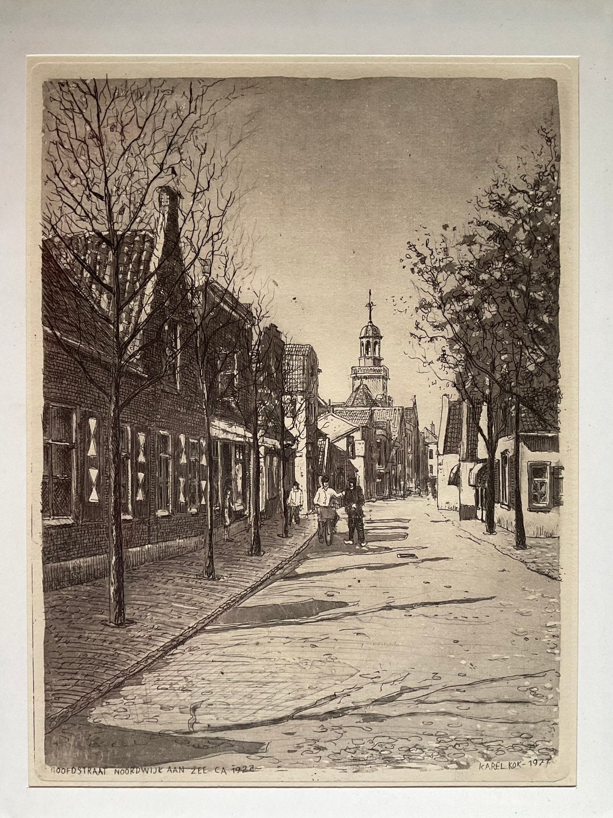 Ets van Karel Kok - Hoofdstraat Noordwijk aan zee ca 1925, Antiek en Kunst, Kunst | Etsen en Gravures, Ophalen
